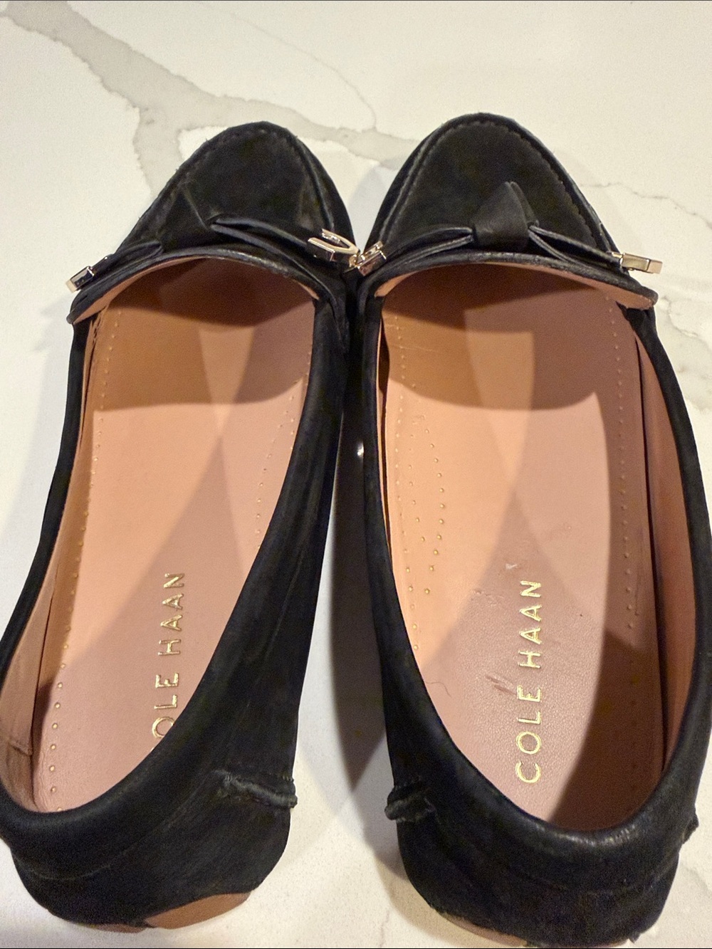 Cole Haan Evelyn Bow Black Suede Slip-On Loafers with Gold Accent - Picture 7 of 10